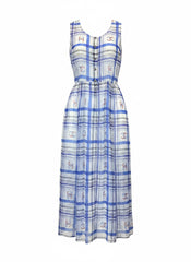 Chanel 23P Silk Maxi Dress Blue White Plaid CC Logo – Size 36