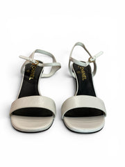 Chanel White Leather Sandals with Pearl Heel – Size 40.5 (With Box)