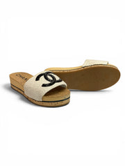 Chanel White Tweed & Cork Platform Mules – Size 40 (With Box)