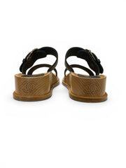 Chanel Black Leather Wood Platform Sandals - Size 39 - Brand New