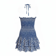 Charo Ruiz White Blue Embroidered Strapless Mini Dress - Size M