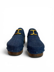 Chloé Marcie Denim Clogs with Gold-Tone Hardware – Size 38