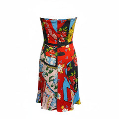 Christian Lacroix Strapless Multicolor Printed Silk Dress - EU 40