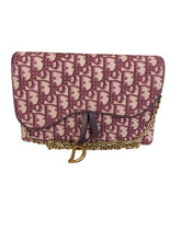 Christian Dior Oblique Saddle Chain Bag Burgundy Jacquard