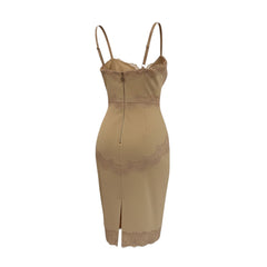 Elisabetta Franchi Salmon Lace Trim Fitted Dress - IT 42