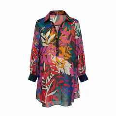Eres Feuillages Argan Cotton Voile Printed Mini Shirt Dress Multicolor