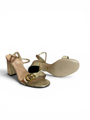 Gucci Metallic Gold GG Marmont Ankle Strap Sandals – Size 39.5 (With Box)