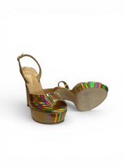 Jennifer Chamandi Leonardo 130 Holographic Gold Platform Sandals – Size 39