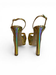 Jennifer Chamandi Leonardo 130 Holographic Gold Platform Sandals – Size 39