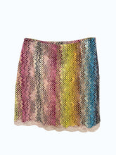 Missoni Multicolor Knit Mini Skirt Lace Trim Zigzag Pattern - Size 46