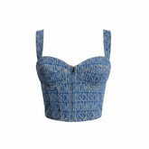 Top Corsé Vaquero con Logo Moschino Azul Cremallera Delantera - A Estrenar con Etiquetas - Talla 40