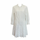 Oscar de la Renta White Cotton Lace Dress Embroidered Midi - Size 6