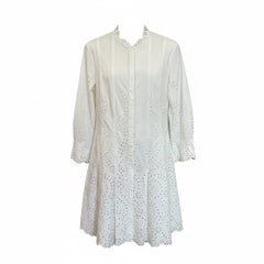 Oscar de la Renta White Cotton Lace Dress Embroidered Midi - Size 6