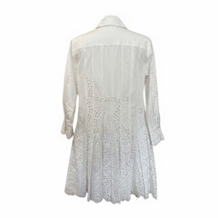 Oscar de la Renta White Cotton Lace Dress Embroidered Midi - Size 6