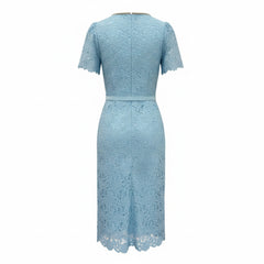 Self-Portrait Blue Lace Diamanté Midi Dress - US 10