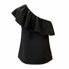 Saint Laurent Black One-Shoulder Ruffle Evening Top - Size 36