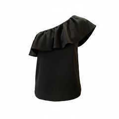 Saint Laurent Black One-Shoulder Ruffle Evening Top - Size 36