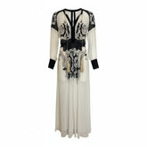 Wandering Beige & Black Embroidered Sheer Maxi Dress Boho