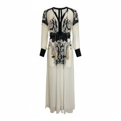 Wandering Beige & Black Embroidered Sheer Maxi Dress Boho