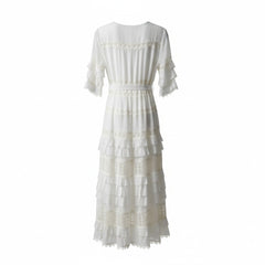 Zimmermann White Lace Tiered Maxi Dress with Belt, Size 2 - Boho Romantic