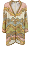 Zimmermann Paisley Linen Mini Dress Pink Yellow Print - Size 0