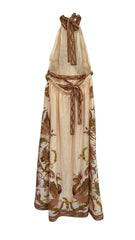Zimmermann Cassia Halter Bow Midi Dress Cream Bird Floral - Size 1