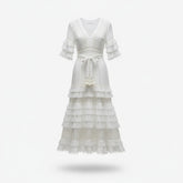 Zimmermann White Lace Tiered Maxi Dress with Belt, Size 2 - Boho Romantic