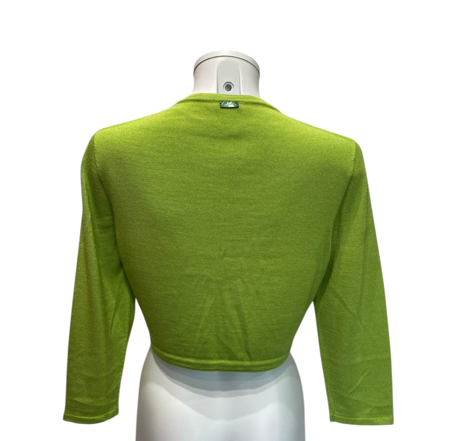 Oscar de la Renta Cropped Cardigan Set Luxury Silk Knit Multicolor Collection - Apple Green Cardigan