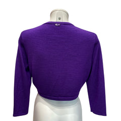Oscar de la Renta Cropped Cardigan Set Luxury Silk Knit Multicolor Collection - Barney Purple Cardigan