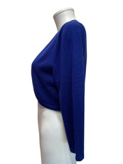 Oscar de la Renta Cropped Cardigan Set Luxury Silk Knit Multicolor Collection - Blue Cardigan