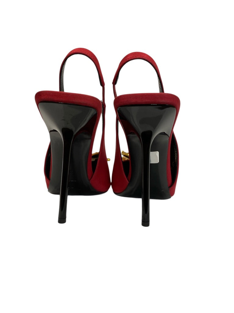 Saint Laurent Volver 115 Slingback Pumps Red Ivory Star Embellished - Size 37