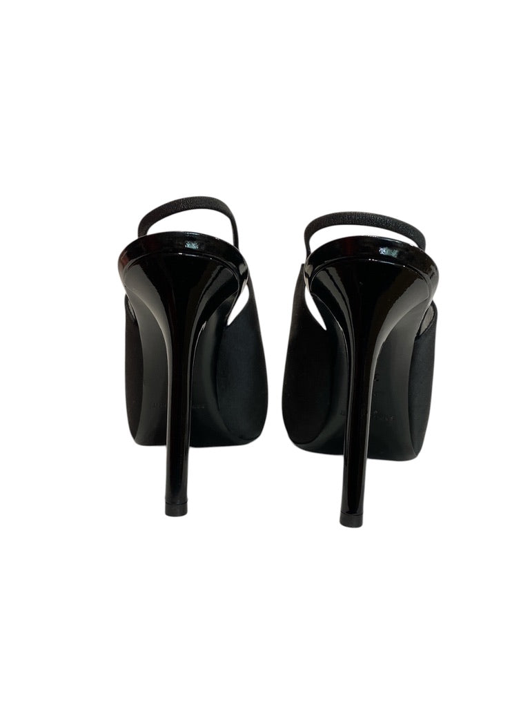 Γόβες Saint Laurent Kiss Slingback Μαύρο Σατέν Μυτερές - Μέγεθος 37.5