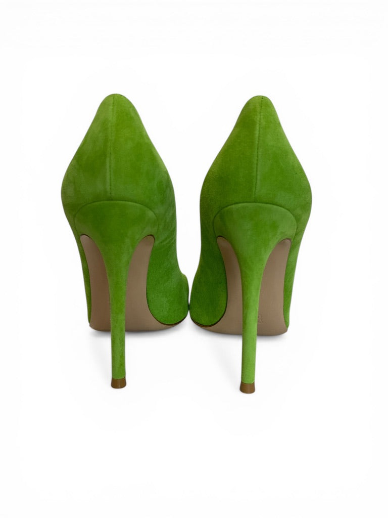 Gianvito Rossi Gianvito 105 Lime Green Suede Pumps Pointed Toe Stiletto - Size 40