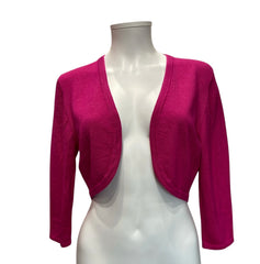 Oscar de la Renta Cropped Cardigan Set Luxury Silk Knit Multicolor Collection - Bold Fuchsia