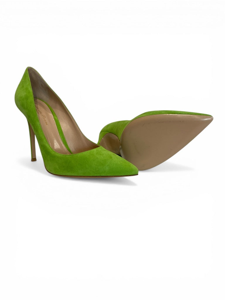 Gianvito Rossi Gianvito 105 Lime Green Suede Pumps Pointed Toe Stiletto - Size 40