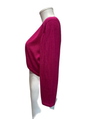 Oscar de la Renta Cropped Cardigan Set Luxury Silk Knit Multicolor Collection - Bold Fuchsia