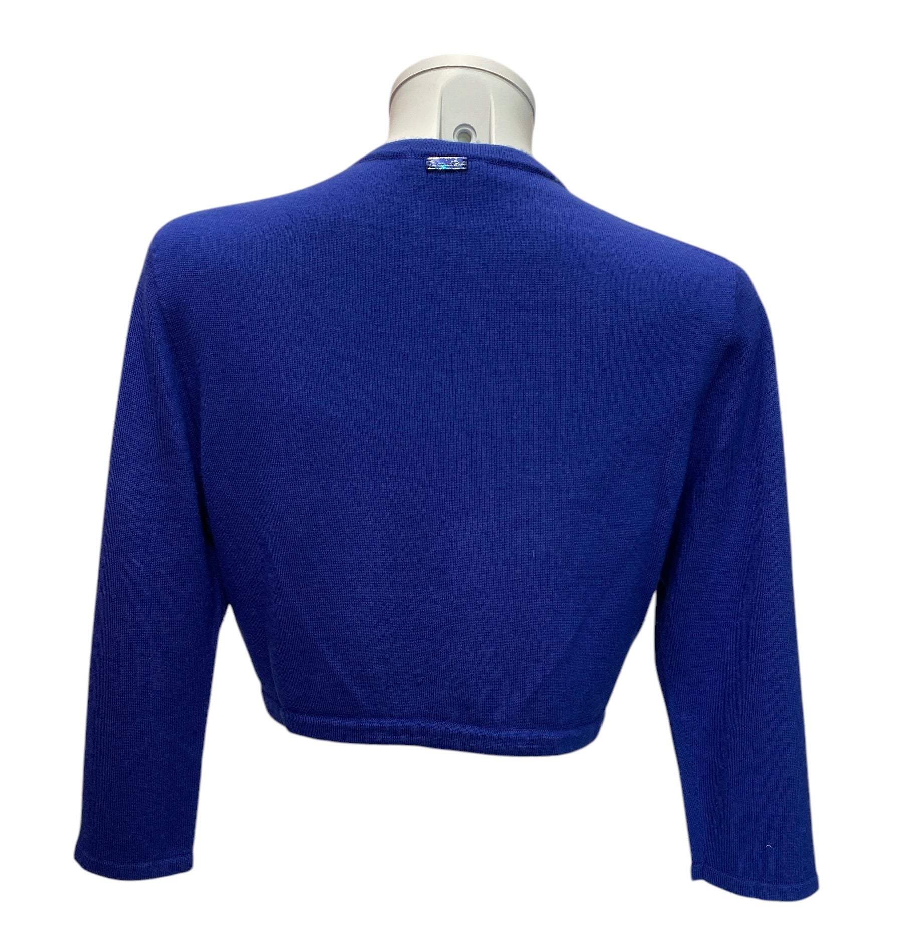 Oscar de la Renta Cropped Cardigan Set Luxury Silk Knit Multicolor Collection - Blue Cardigan