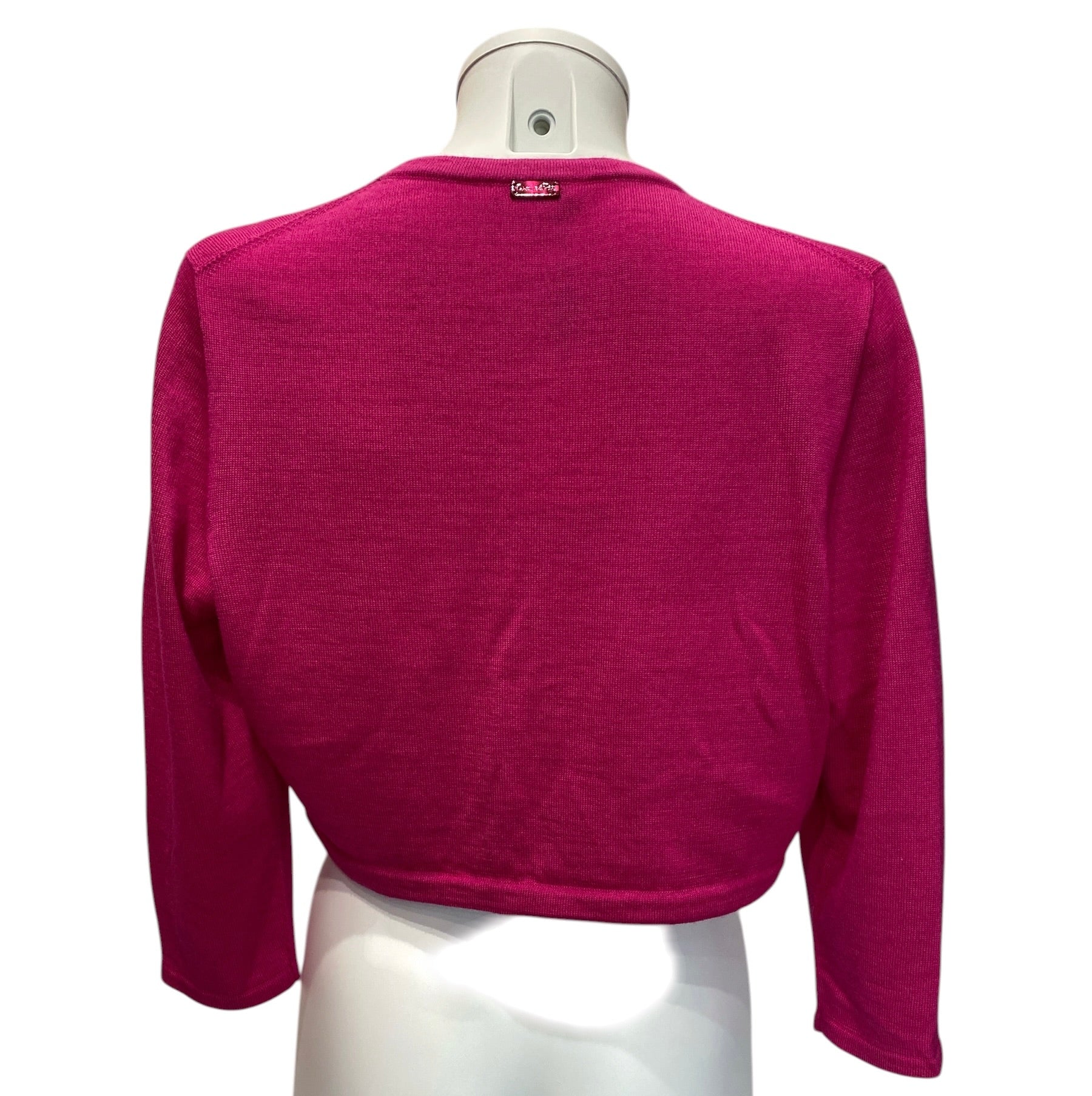Oscar de la Renta Cropped Cardigan Set Luxury Silk Knit Multicolor Collection - Bold Fuchsia