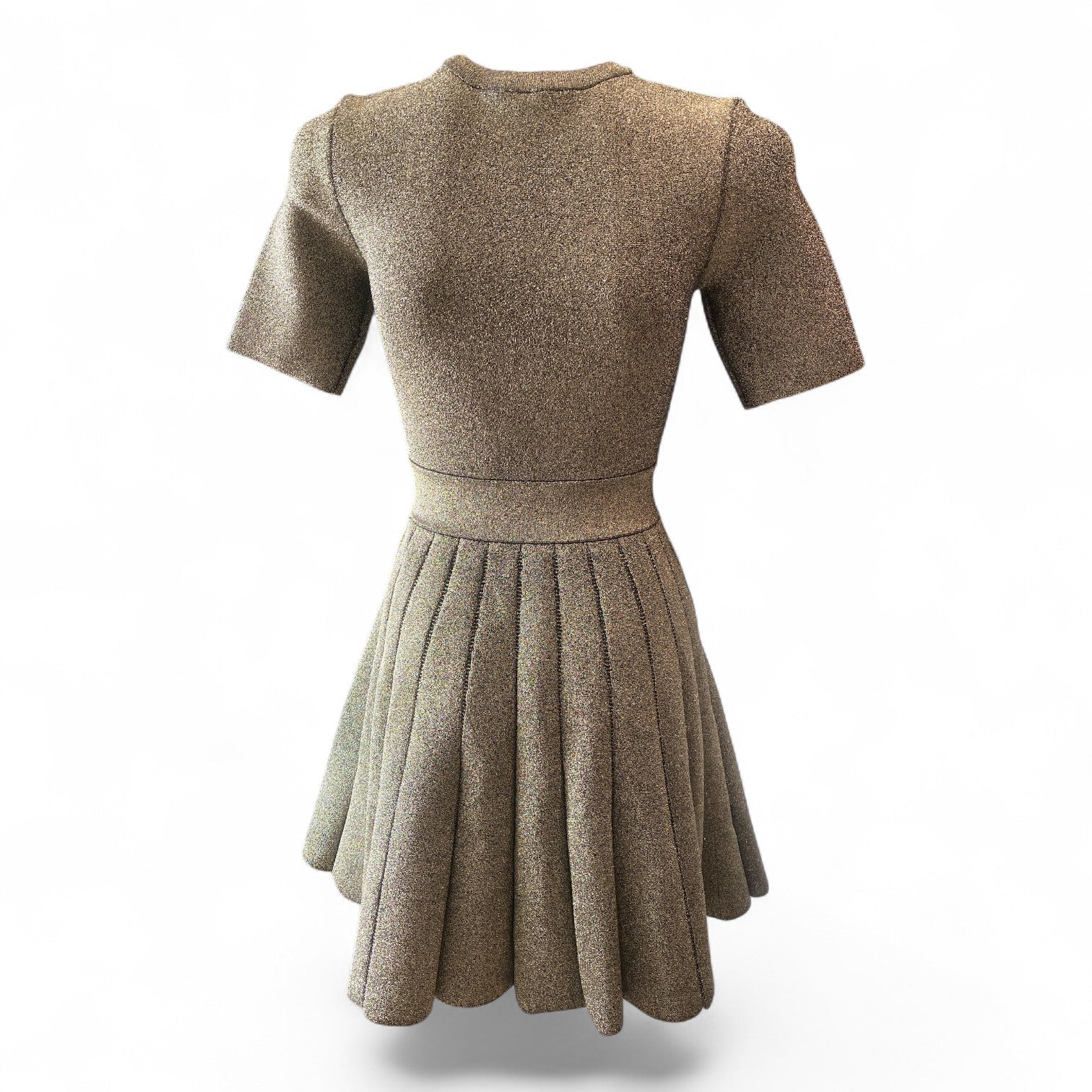 A.L.C. Susana Metallic Pleated Fit-and-Flare Dress Gold – XS