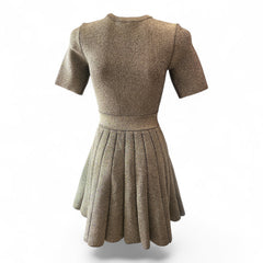 A.L.C. Susana Metallic Pleated Fit-and-Flare Dress Gold – XS