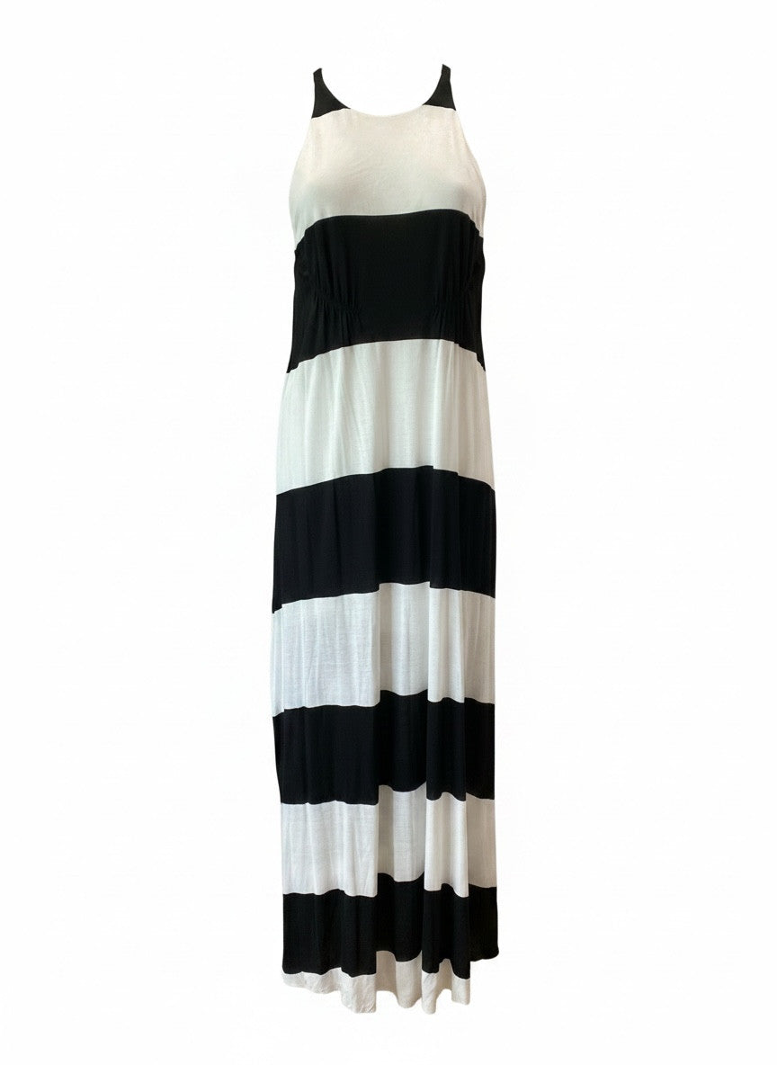 A.L.C. Helena Black & White Striped Maxi Dress – Modern Minimalist Resort Dress – Size Small