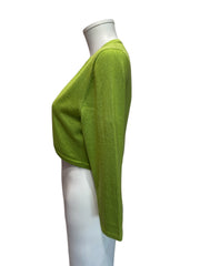 Oscar de la Renta Cropped Cardigan Set Luxury Silk Knit Multicolor Collection - Apple Green Cardigan