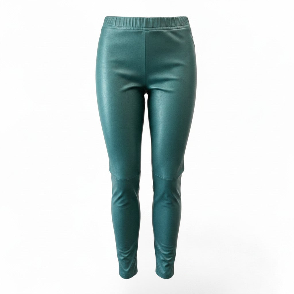 ARMA Lamb Leather Stretch Trousers – Teal Green – Size 38