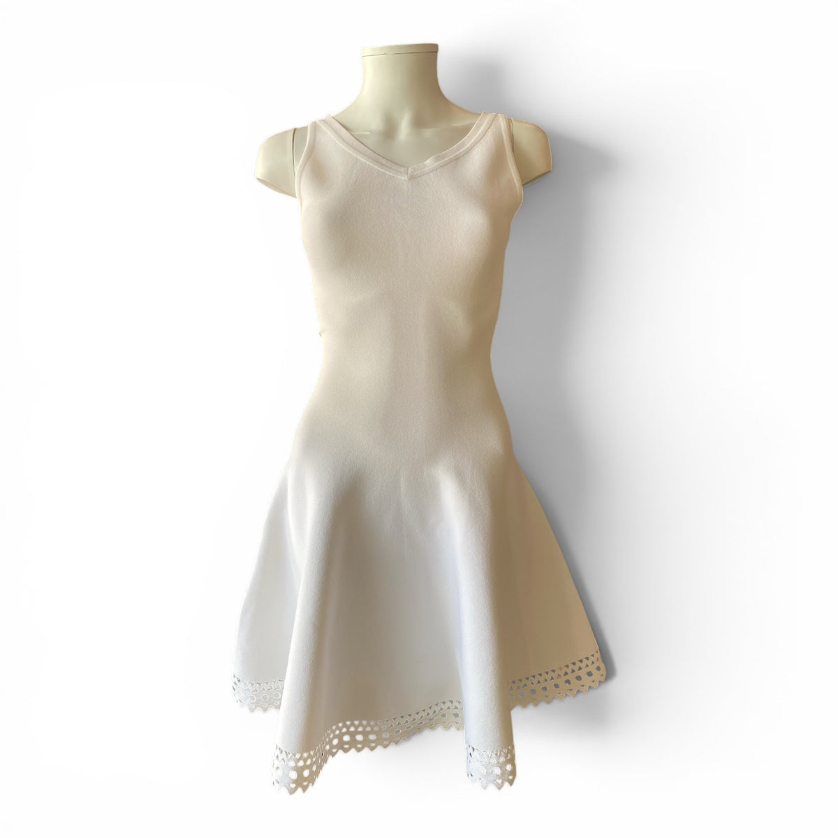 Alaïa Openwork Laser-Cut Mini Dress – White – Size 36