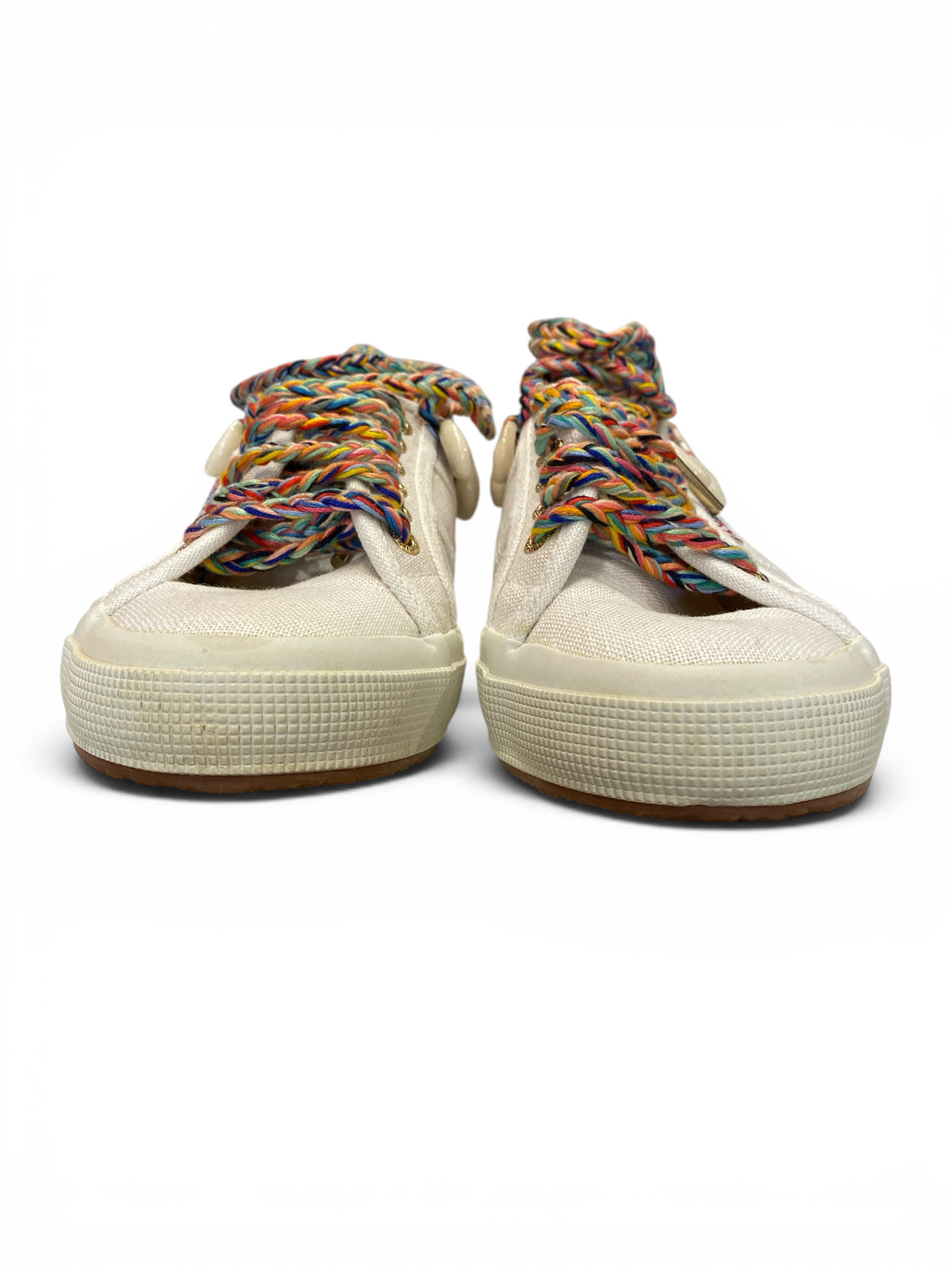Alanui x Superga White Canvas Ribbon Lace Seashell Sneakers - Size 39