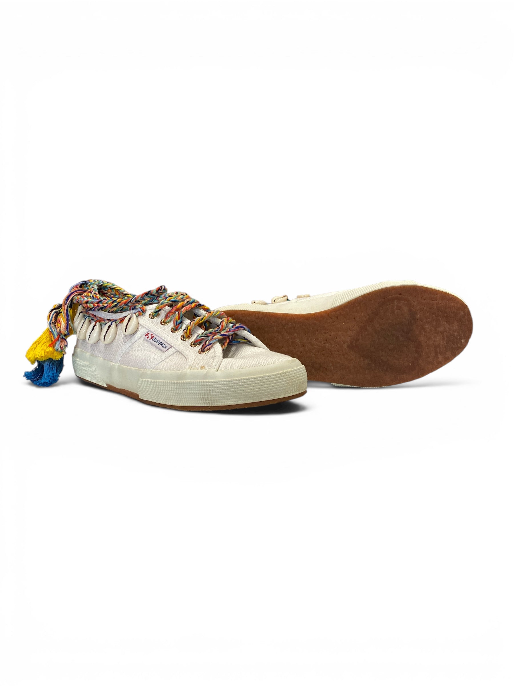 Alanui x Superga White Canvas Ribbon Lace Seashell Sneakers - Size 39