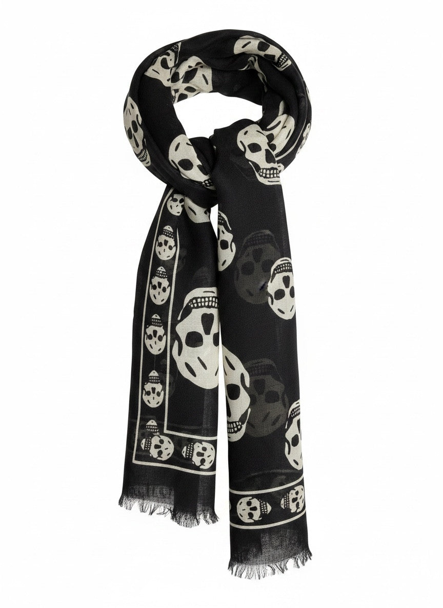 Alexander McQueen Black Skull Print Scarf – Iconic Luxury Edge | New with Tags
