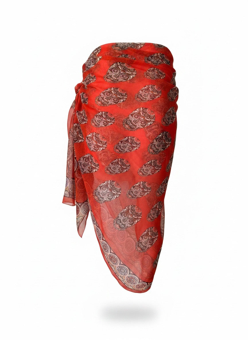 Alexander McQueen Red Silk Skull Scarf – Bold Statement Luxury