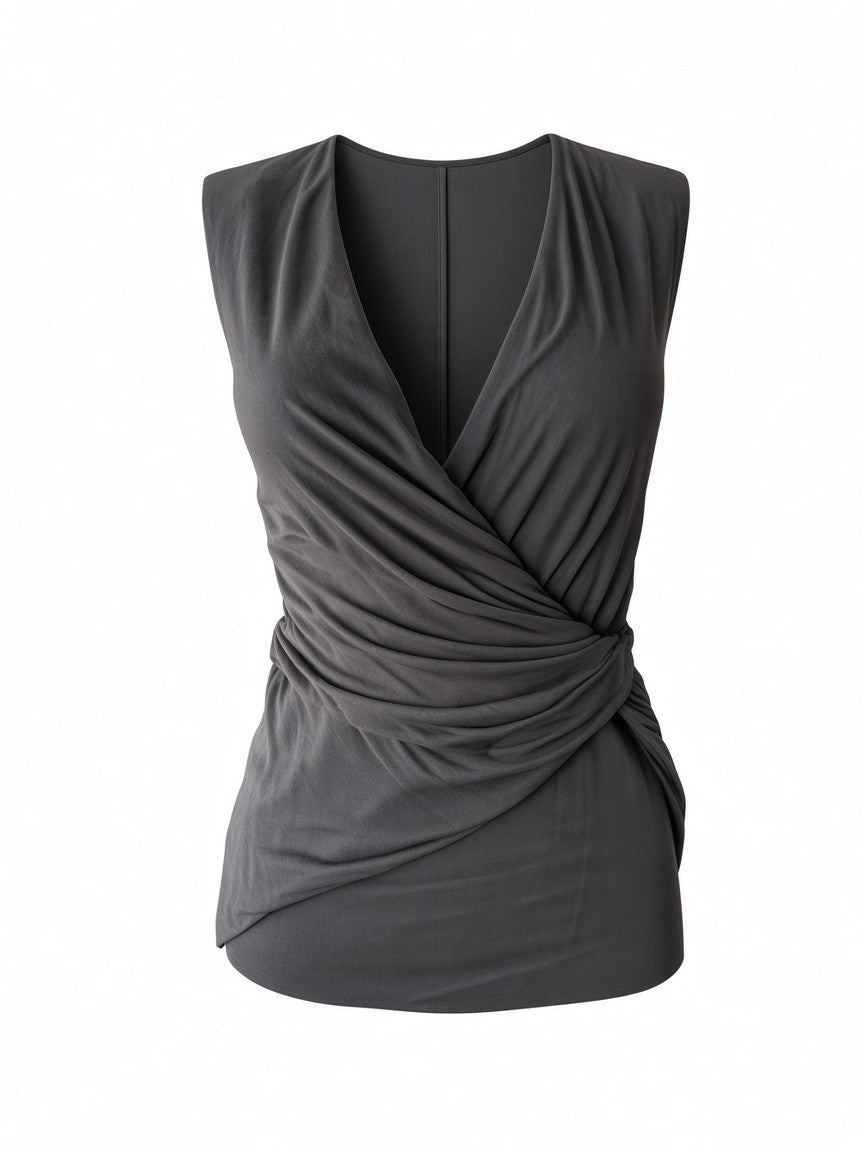 Alexander McQueen Sleeveless Draped Wrap Top – Black – Size 40