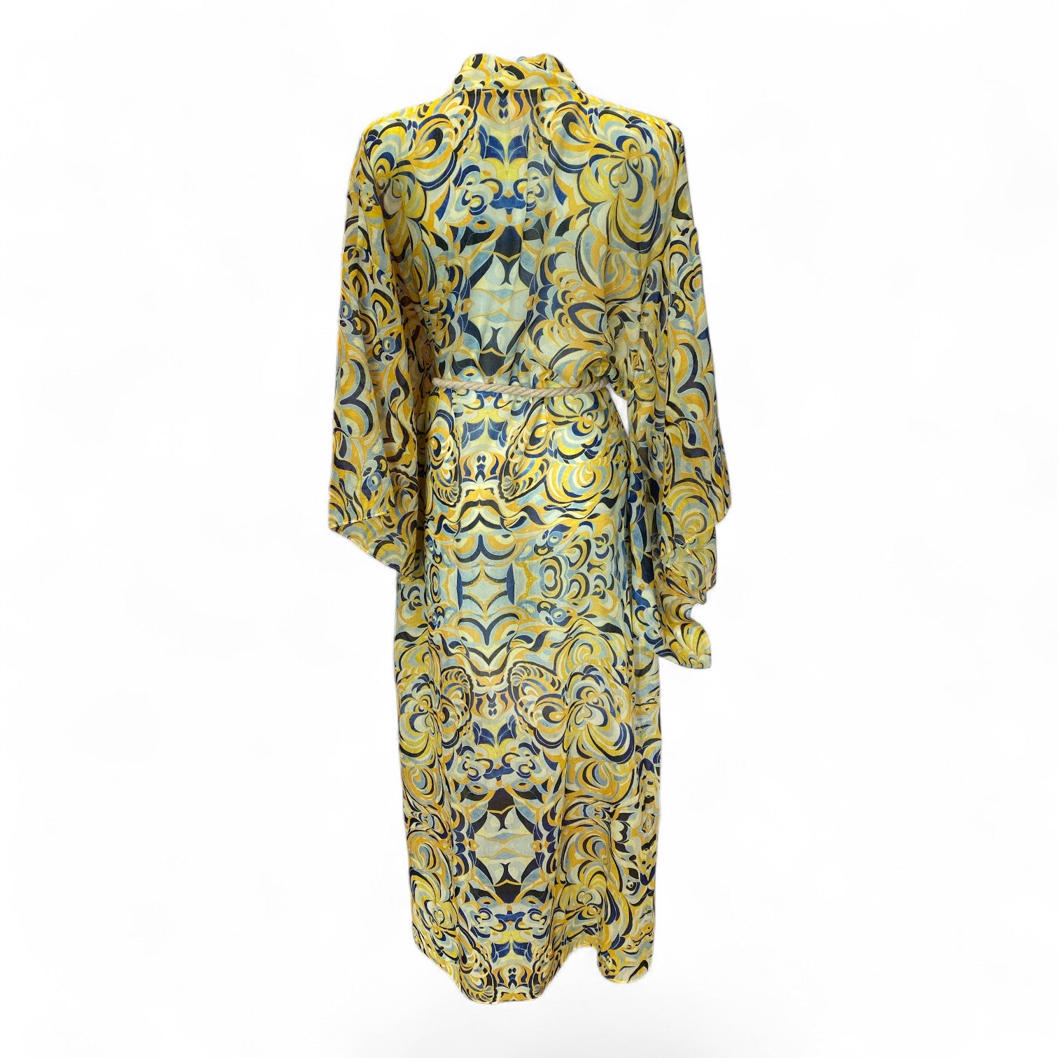 Amaris Yellow & Blue Open Kaftan with Belt